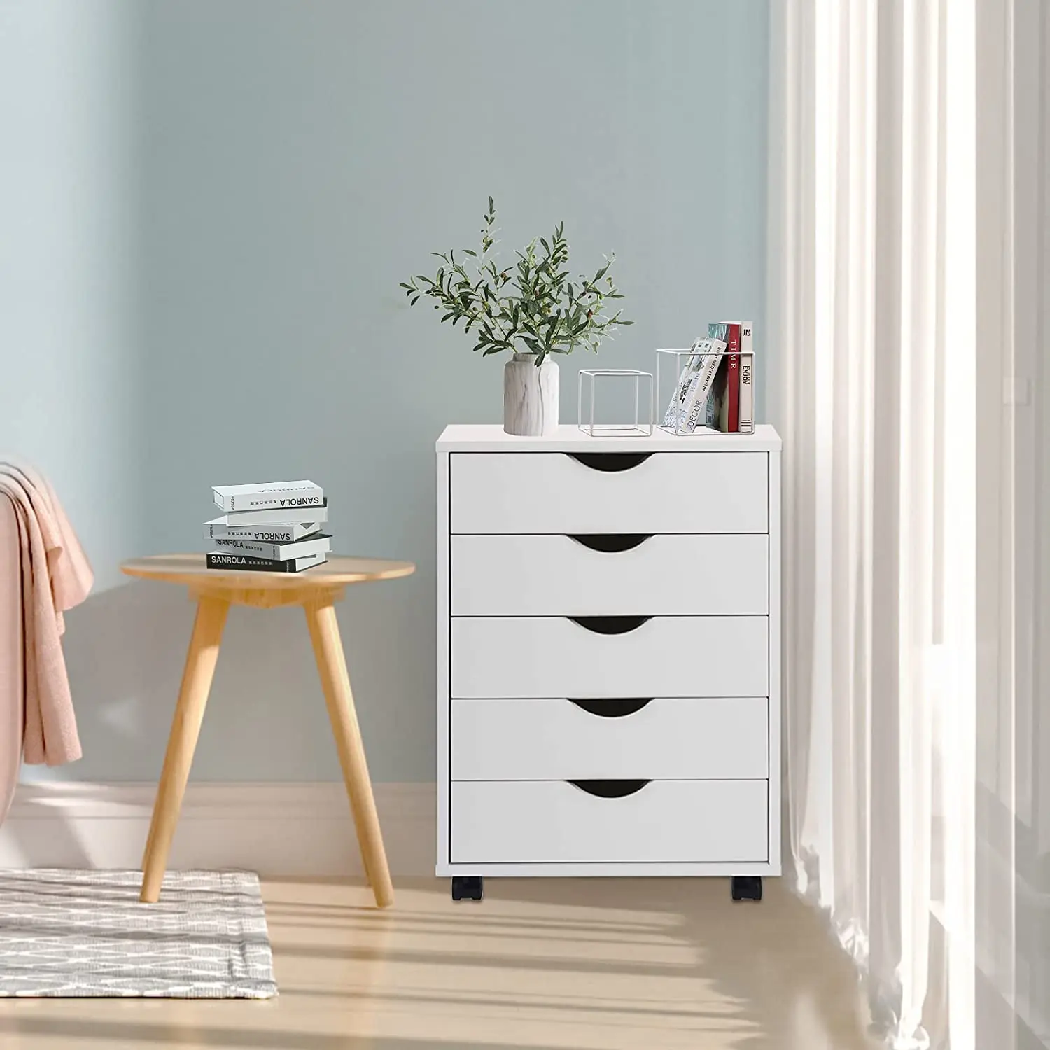 5-Drawer Chest Wood Storage Dresser Cabinet with Wheels Mobile Side Cabinet Chest for Home Office Storage Use,White 46 JFurnitures 2026