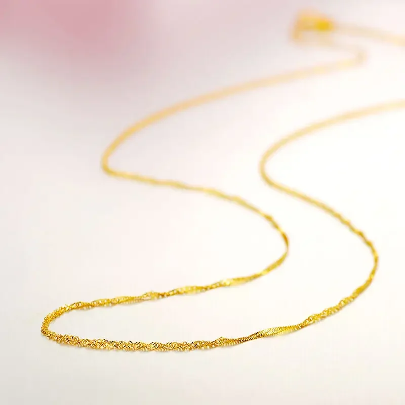 

Pure 18K Yellow Gold Chain For Women 1mm Twist Singapore Link Necklace Stamp Au750 16inch 18inch 0.7-1g