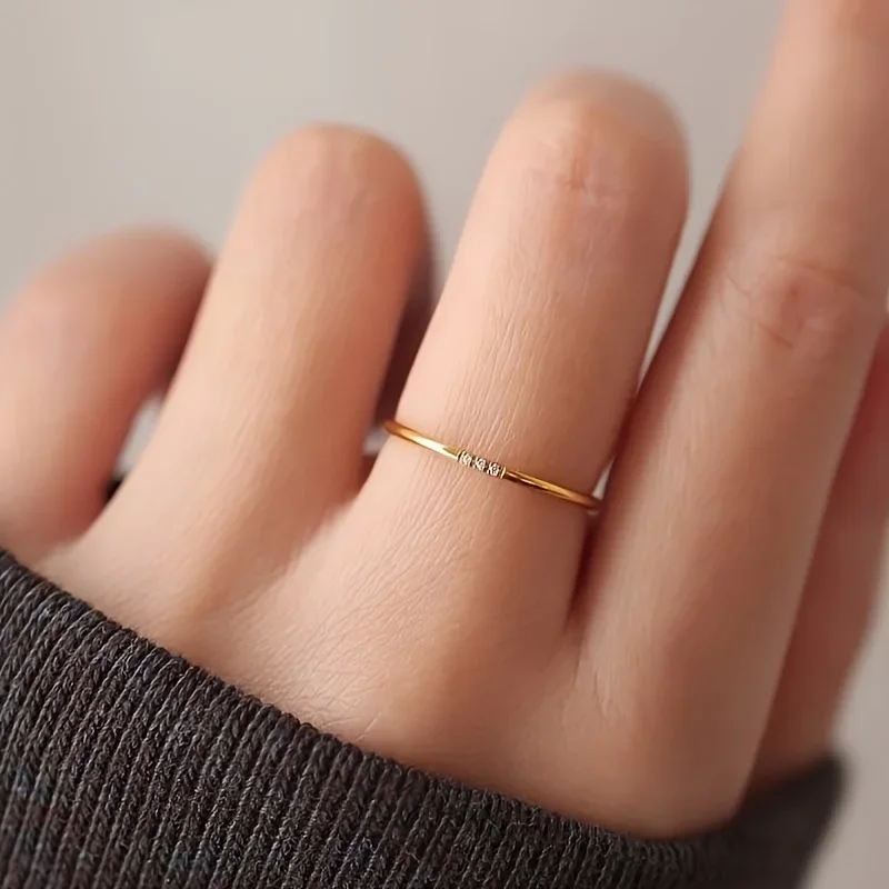 Stainless Steel Plated Paved Tiny Zircon Stackable Ring Golden Color Thin Ring Jewelry Round Zircon Crytal Women Engagement wedding rings finger rings womens ring jewelry rings ring jewelry round rings