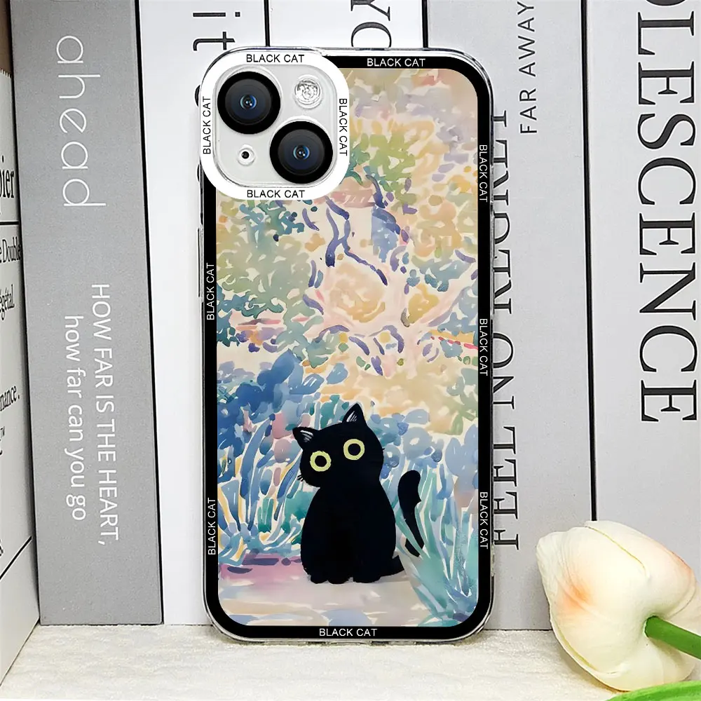 Artistic Cat Flower Phone Case - Retro Van Gogh Oil Painting Design, Soft Protective Cover