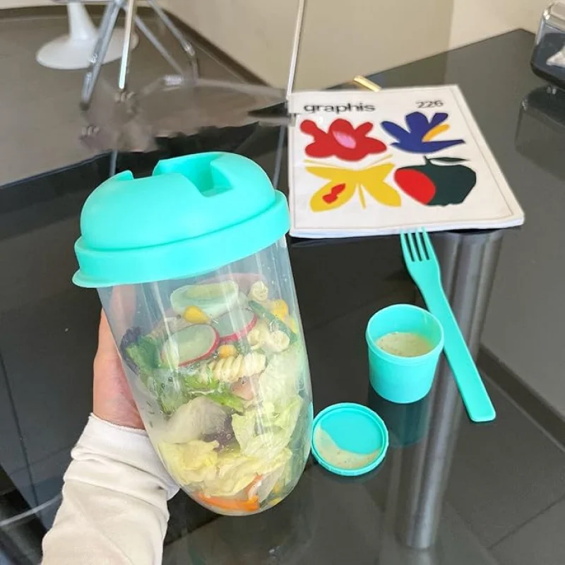 Salad Cup Fresh Salad Shaker Container with Lid and Fork for Lunch Dressing Shaker for Portable Breakfast Meal Vegeta 1pc storage container kitchen gadgets salad shaker