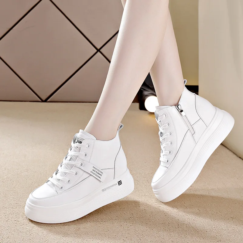 

New Women Breathable Sneakers Increased Platform Shoes Casual Footwear Leisure Leather White Shoes Women's Vulcanize Shoes