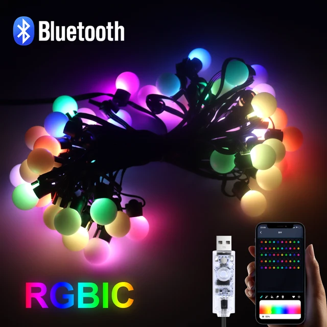 USB Bluetooth LED String Light 10M 50 Bulbs RGBIC Fairy Lights Christmas Bedroom Outdoor Garden Camping Decor LED Garland Lamp
