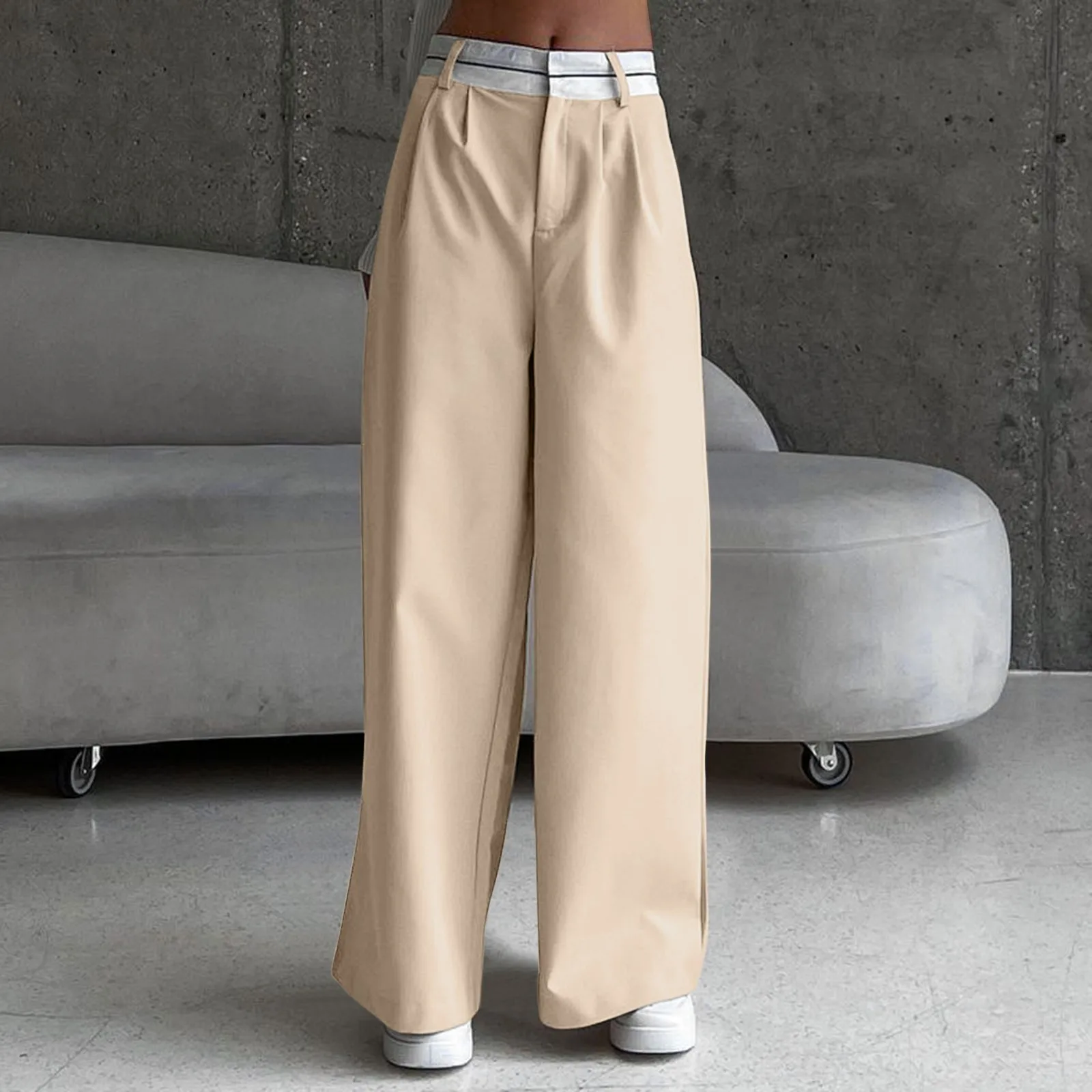 

Women's Fashion Design Sence Dragging Suit Pants Loose Solid Colours Wide Leg Trouser Temperament High Waisted Straight Pants