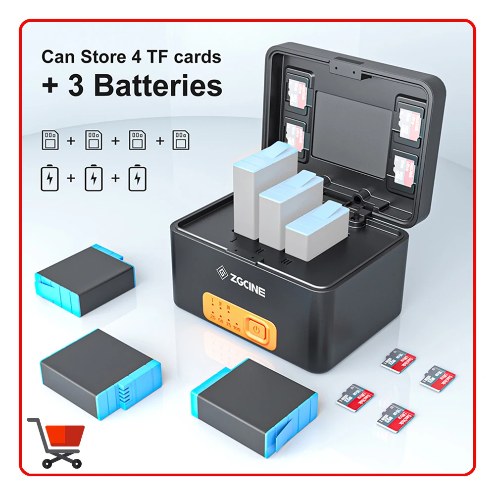 Zgcine Ps-G10 Per Gopro Hero 10/9/8/7/6/5 3 Vie Led Light Battery Fast Charger Box Storage Case Per Gopro Hero 10 Accessori