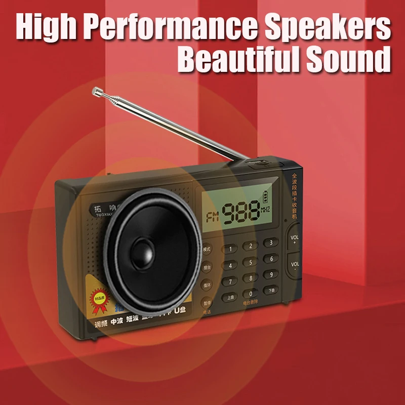 Portable Full Band Radio FM/AM/SW Receiver Bluetooth Stereo Speaker TF/USB Music Player with LCD/3.5mm Jack Support Handsfree