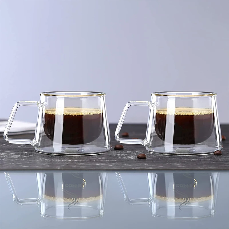 YWDL 150/250ml Double Wall Glass With Dish And Spoon Clear Glass Espresso  Cups Set Heat