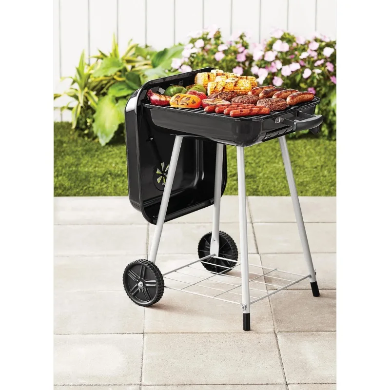 17.5" Square Steel Charcoal Grill on Wheels 1