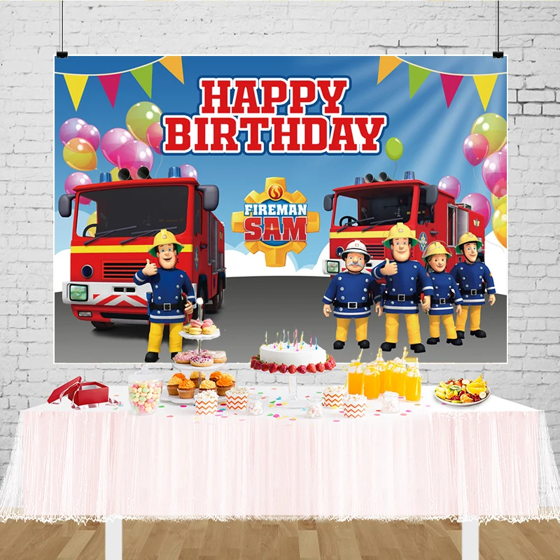 Fireman Sam Photography Backdrop Firefighter Boys Birthday Party