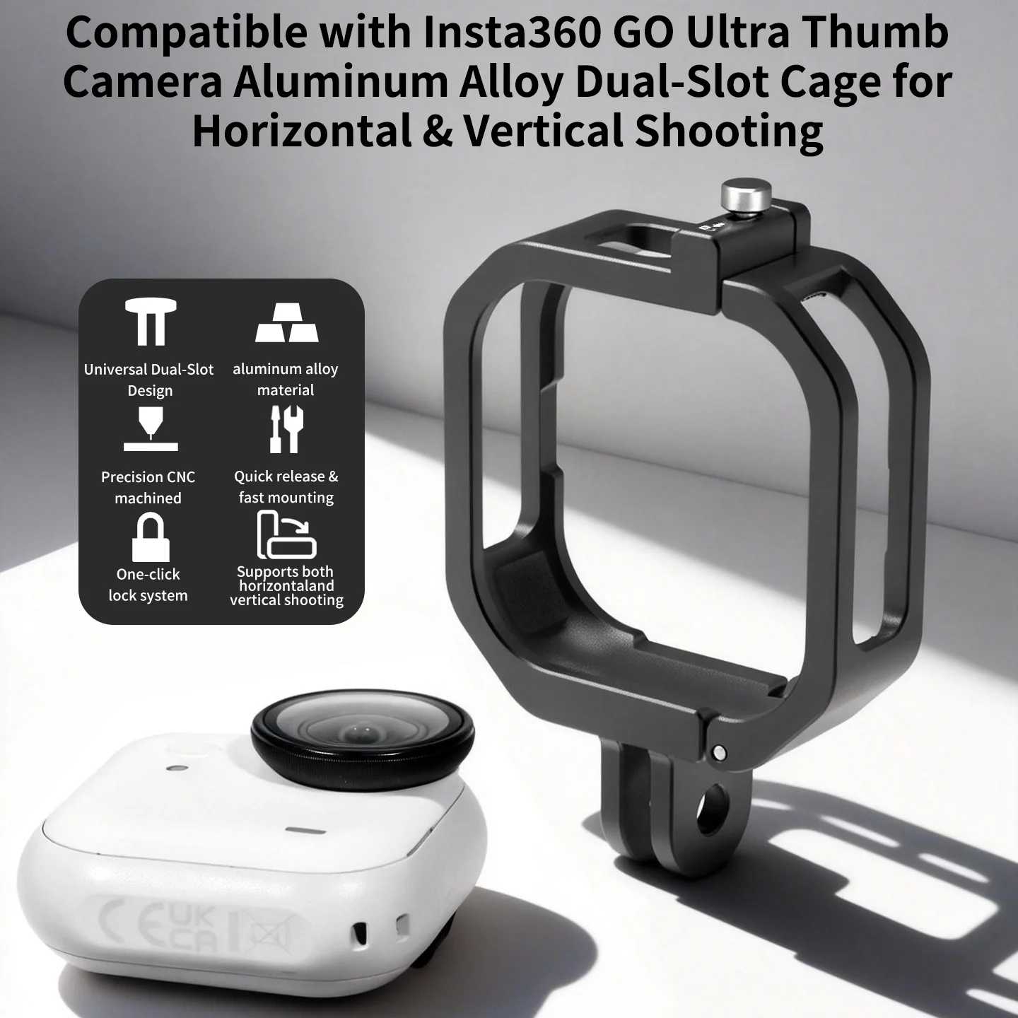 Für Insta360 GO Ultra Thumb Kamera Metallkäfig Erweiterungsrahmen Horizontale & Vertikale Aufnahmen Sturzsicheres Schutzgehäuse – Detail 1