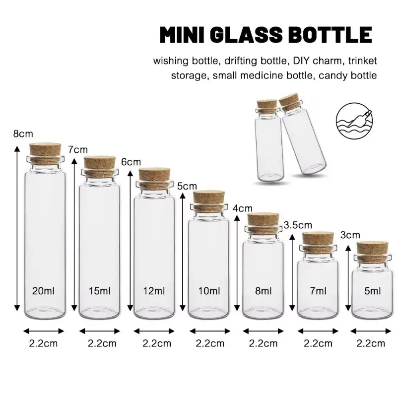Mini Glass Bottles 50/10PCS Transparent Wishing Bottles Cork Stopper Storage Bottle Creative Candy Jars DIY Xmas Wedding Decor