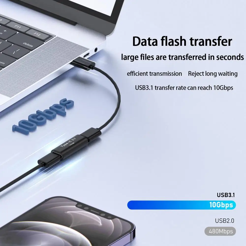 1pcs USB Type C Adapter Female to Female 10GBbps Portable Charge Adapter Fast Charging Cable for Phone Tablet Sync Adapter