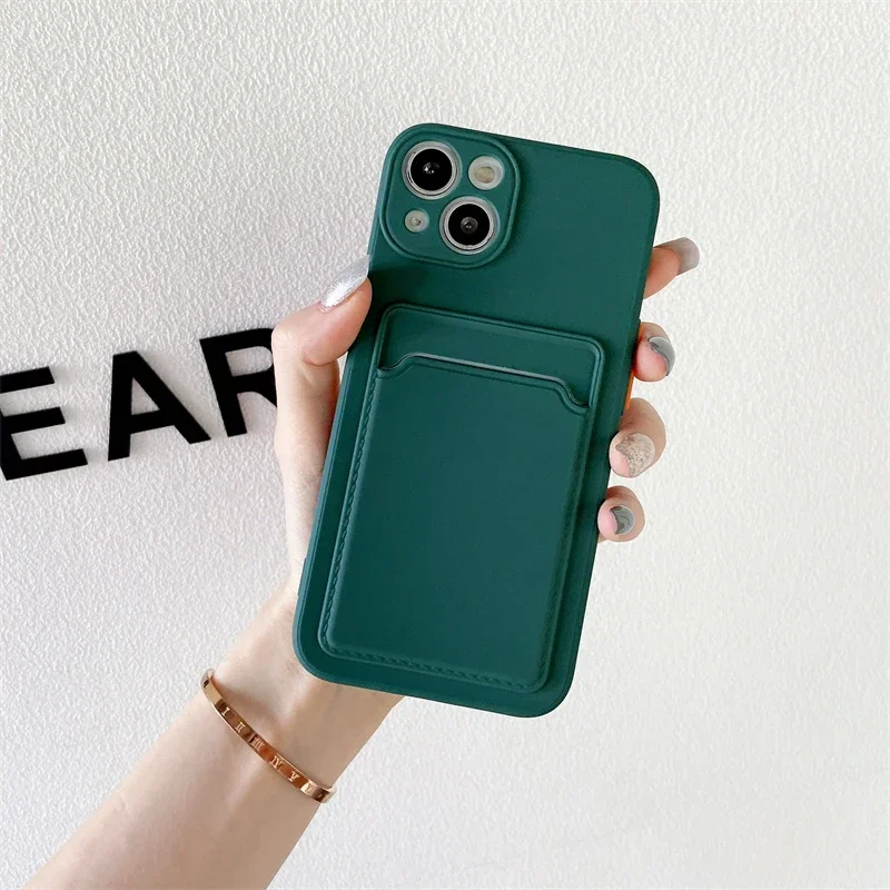 thumbnail image 1 of Funda de lujo con ranura para tarjeta para iPhone 15, 14, 13, 12, 11, 16 Pro Max, funda de silicona suave para iPhone 16, 15, 14 Plus, 1 of 5