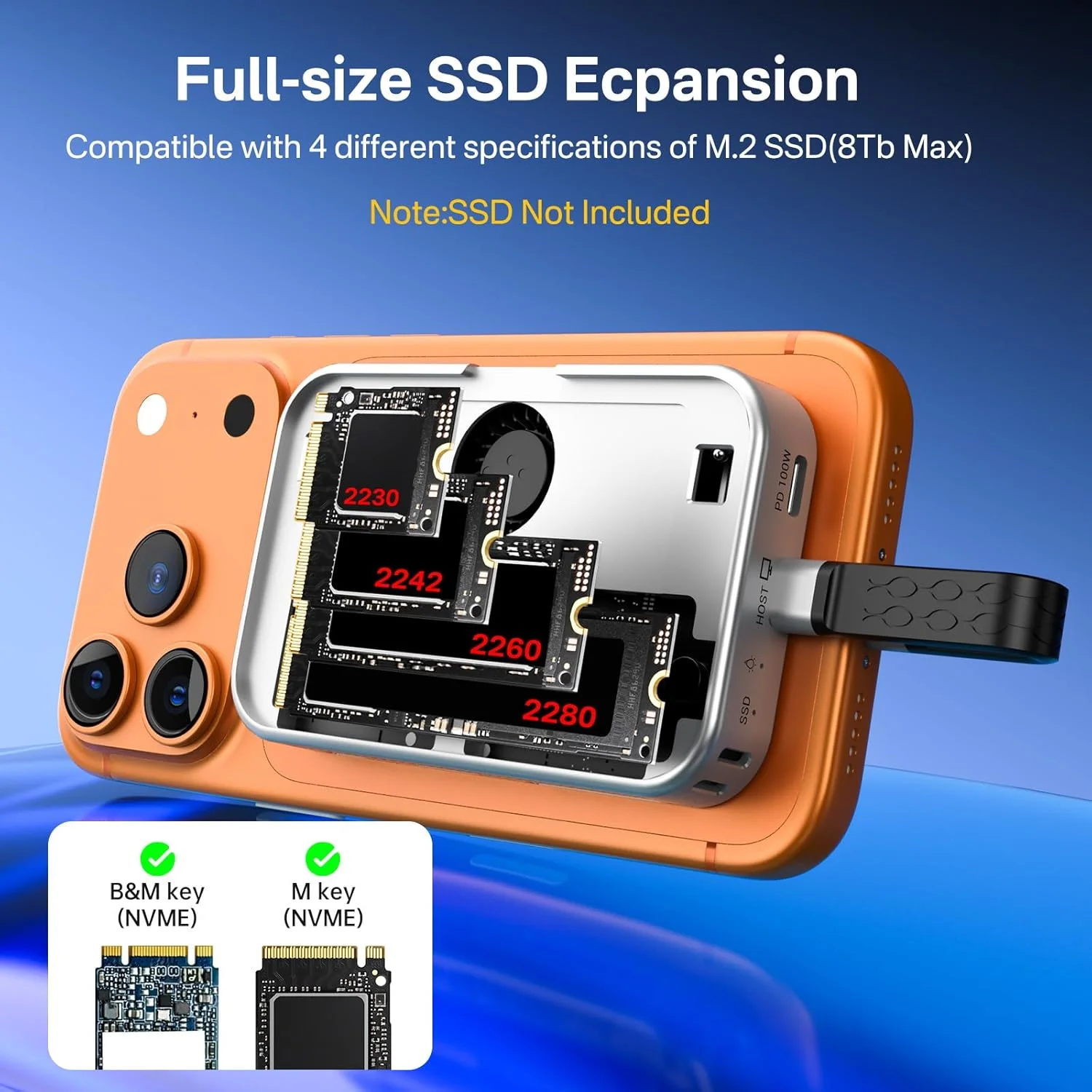 Magnetic USB-C Docking Station with M.2 NVMe SSD Enclosure, Cooling Fan, 4K HDMI, and 100W PD Support