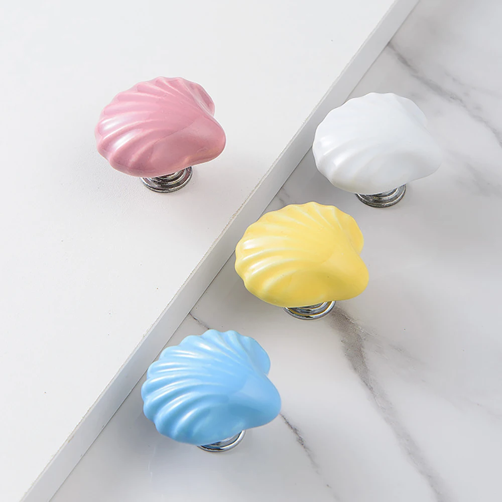 

10Pcs Zinc Alloy Ceramic Single Hole Handle Drawer Cabinet European Pastoral Cartoon White Shell Handle Knob