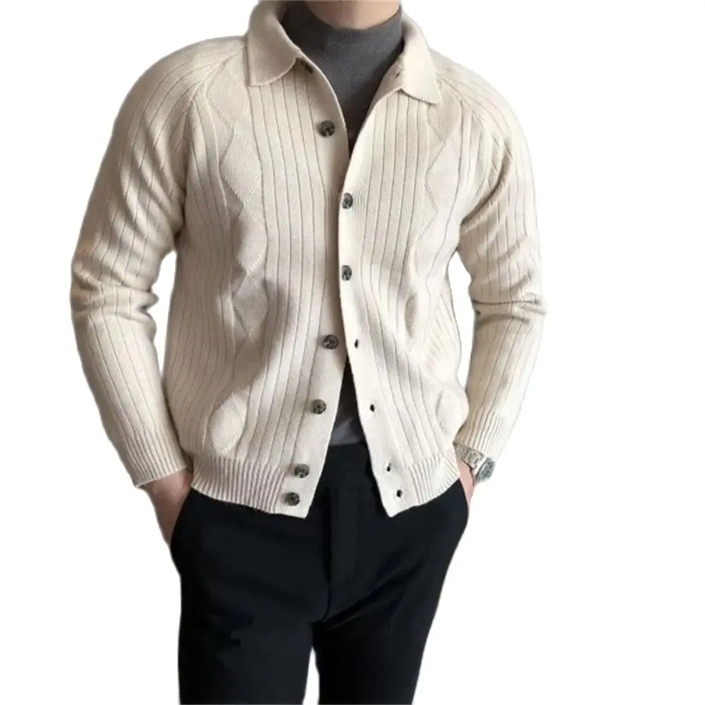 

Korean Vintage Knit Sweatercoat Cardigan Tops Men Lapel Long Sleeved Sweater Coat Male Spring Autumn Fashion Casual Jumper Fall