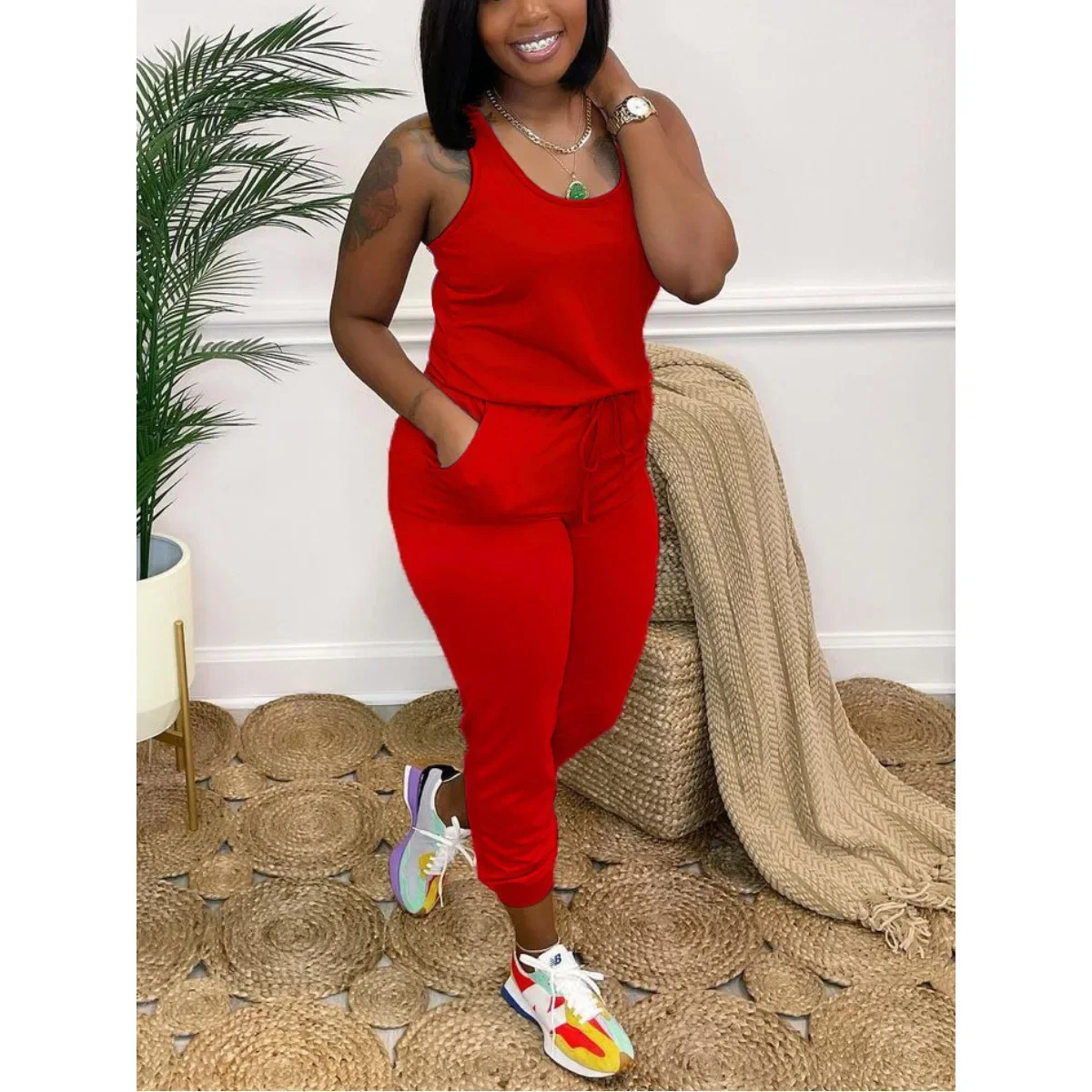 Women Jumpsuit Sleevesless Slim Fit Solid Color Pencil Pants Romper High Streetwear Casual Sport Jumpsuits 2023 bodysuit 4