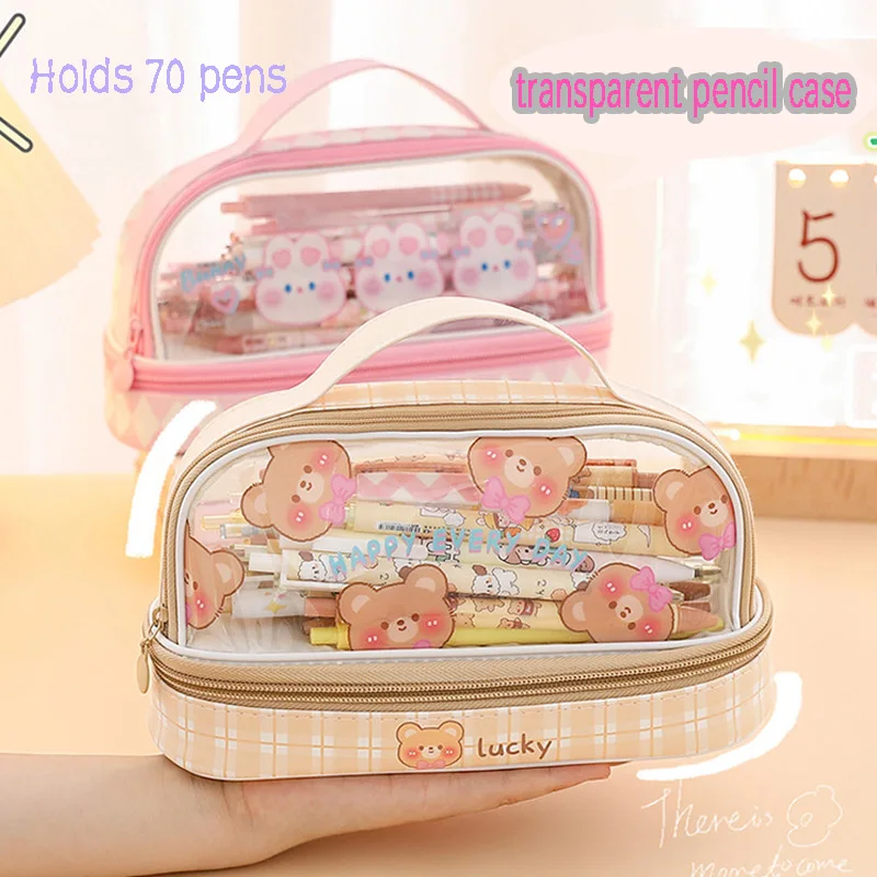 Wholesale Korean Transparent Pink Transparent Pencil Bag For Girls