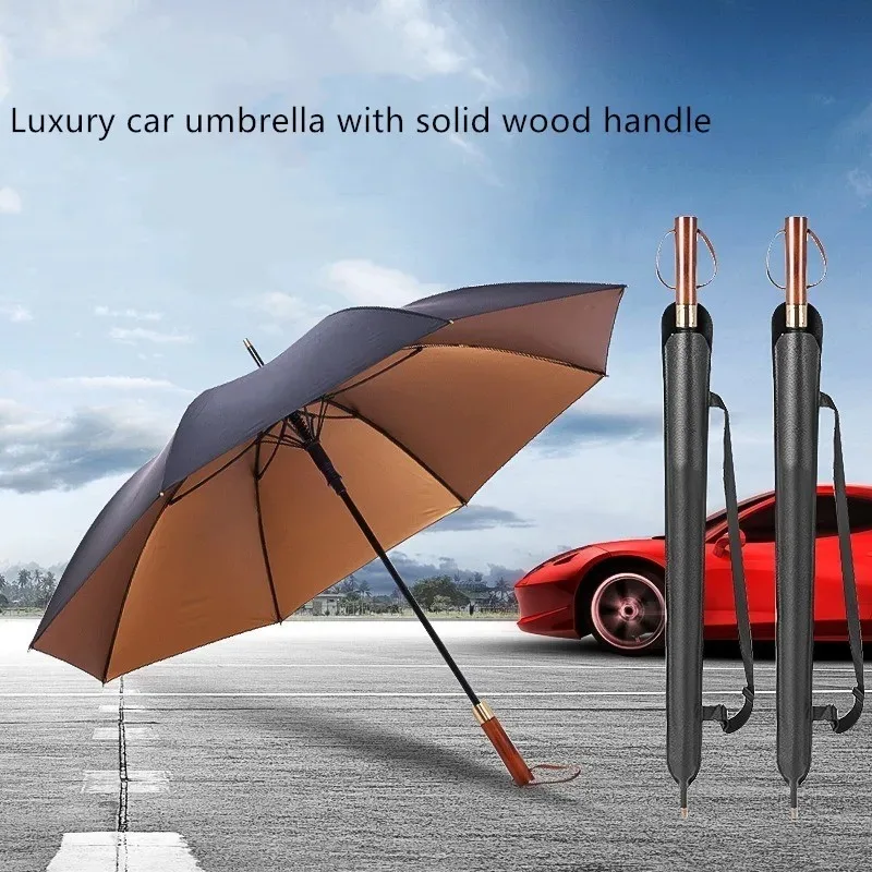 For Rolls-Royce Mercedes-Benz BMW Black Glue Business Luxury Car Same Style Solid Wood Long Handle Car Business Umbrella