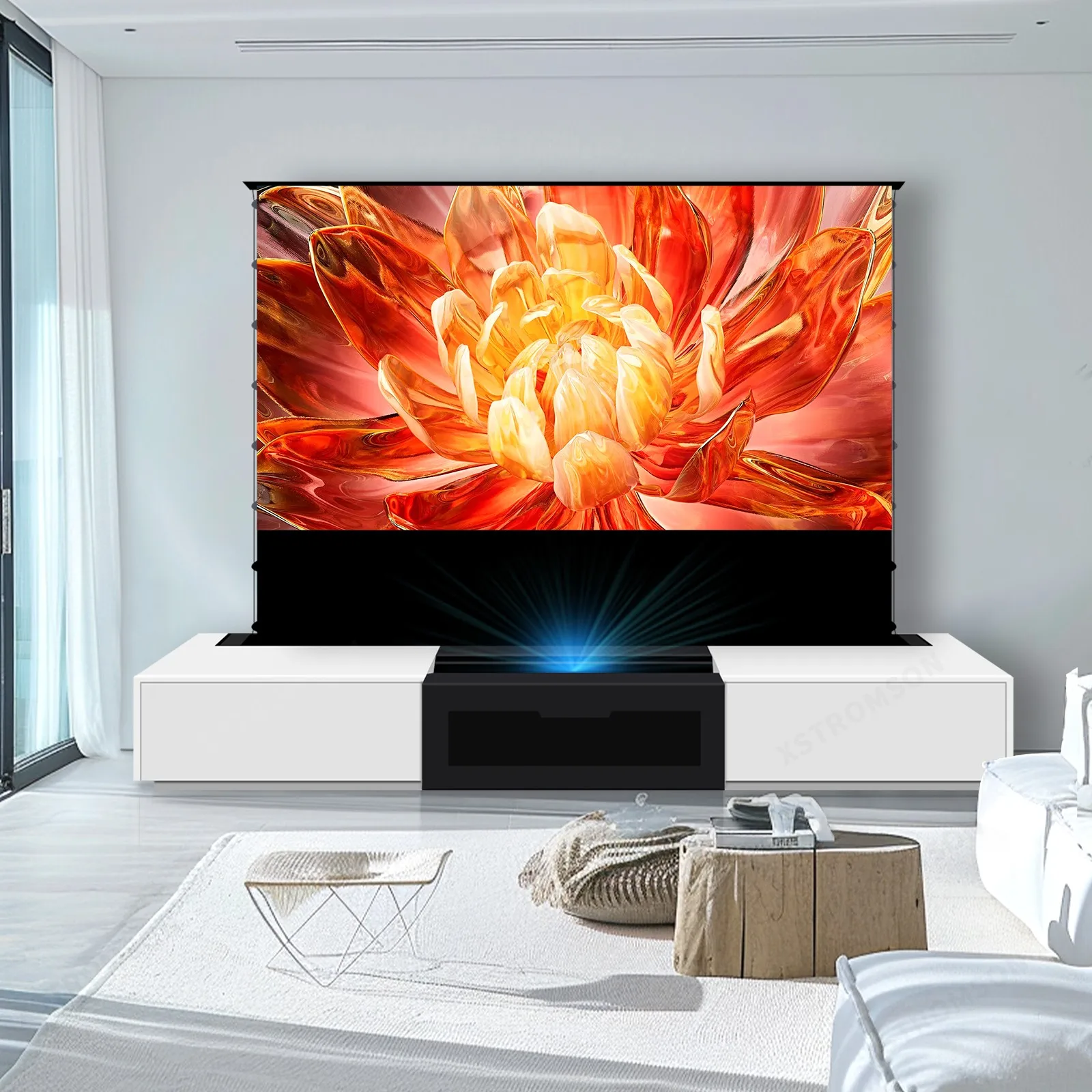 Projector screen 84inch-133inch Intelligent Laser TV Cabinet for Ultra Short Throw Projector Integrated Cabinet + Motorized Floor Rising Screen