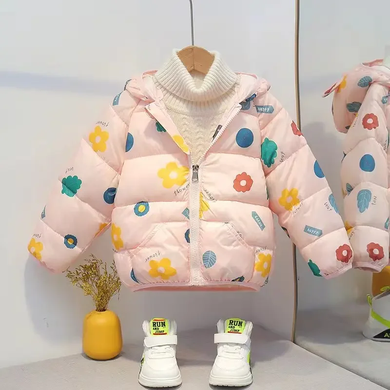 Boys New Down Jackets Children Cute Hooded Coat 2-6 Years Girls Warm Cartoon Clothing Spring Autumn Kids Print Parka Outerwear