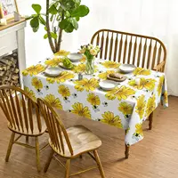 Spring Yellow Sunflower Printed Tablecloths Bumble Bee White Washable Table Cover for Kitchen Table Decor Wedding Party Decor 1