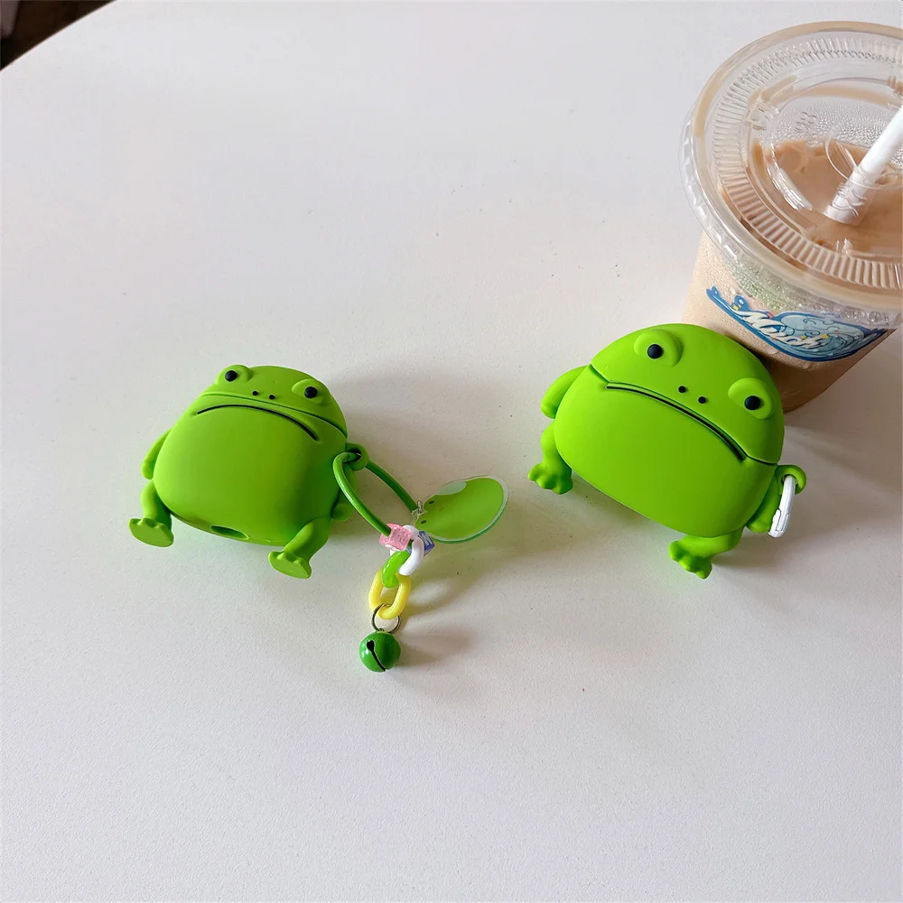 For Airpods 1 2 3 4 Pro Pro 2 Cute 3D Cartoon Rain Frog Silicone Earphone Case With pendan Tanimal Accessories Cover