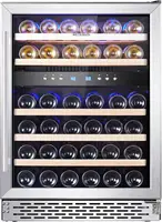 24 inch-46 Bottles Wine Cooler, Built-in Wine Fridge Under Counter or Freestanding Dual Zones, 1