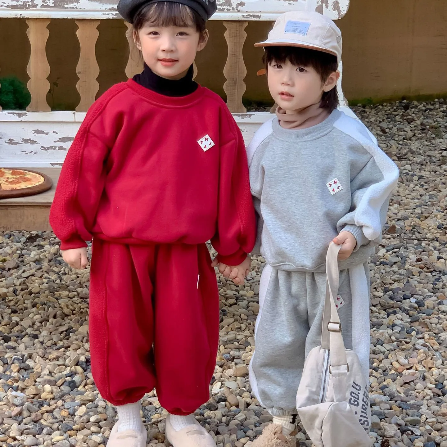 

Autumn Winter Children Fleece Sweatshirt Set Fashion Boy Girl Baby Plus Velvet Solid Thick Warm Tops+Pants 2pcs Toddler Clothes