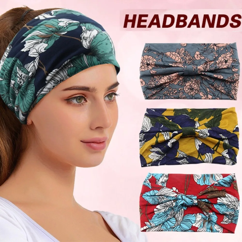 

Bohemian Headband Cotton Stretch Vintage Knot Yoga Hair Band Extra Large Wide Women Headwrap For Dance Biker