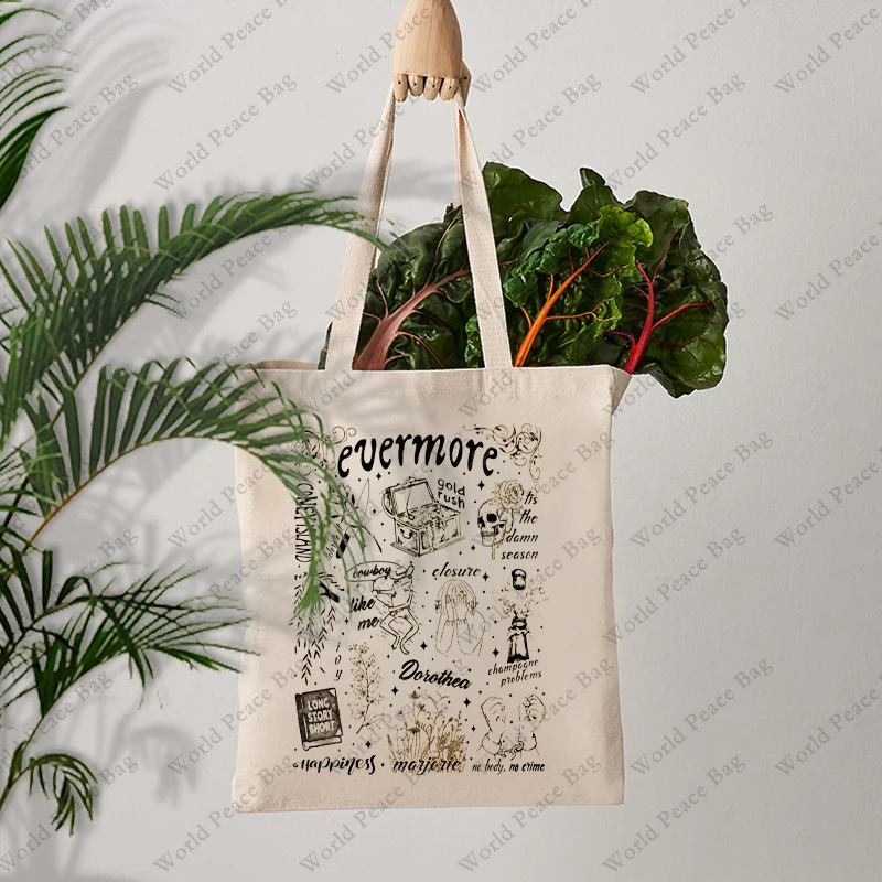 1 pc Evermore pattern Tote Bag Canvas Shoulder Bag For Travel Daily Commute Women's Reusable Shopping