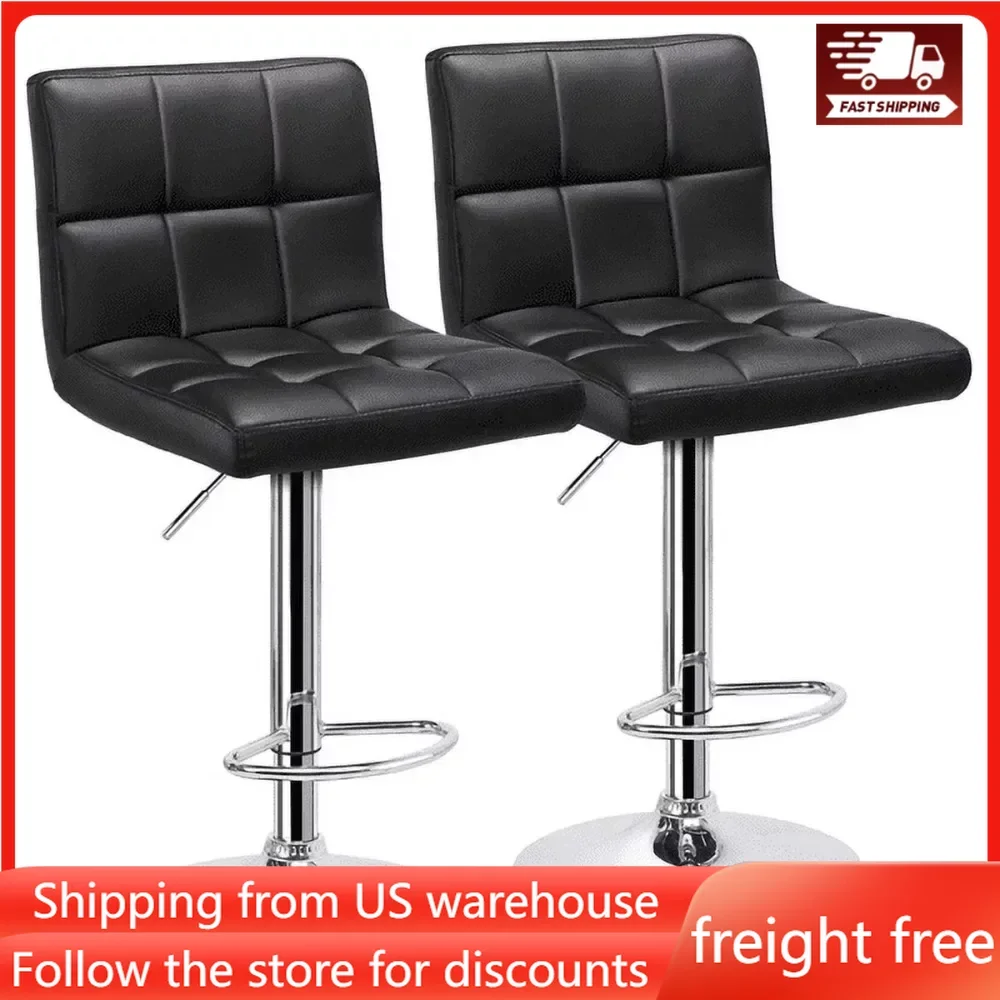 

Modern Adjustable Faux Leather Swivel Bar Stool Set of 2 Dining Chair BlackFreight Free Room Furniture Home