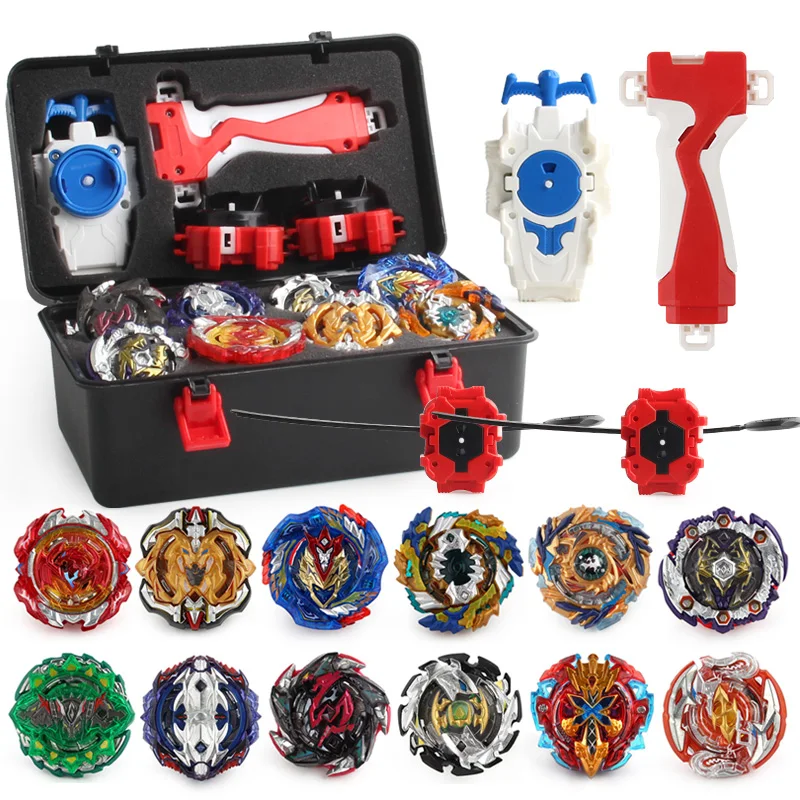 

Toupie Beyblades Set with Grip Launcher 12Pcs Gyroscope and 2x Ruler Antenna in Toolbox Spinning Toys for Children