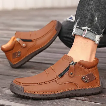 Classical Casual Leather Men Shoes Handmade Fashion Ankle Boots Leisure Walk Male High Top Cotton Shoes Men big size 48 49 50 1