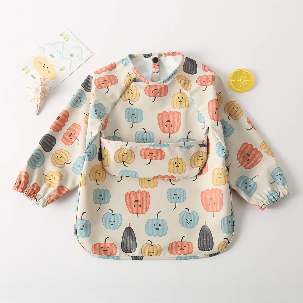 Long Sleeved Soft PU Baby Bib Painting Waterproof Meals Protection Washable for Children
