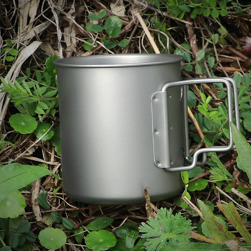 900ML Ultralight Titanium Cup Water Cup Mug With Lid Foldable Handle Outdoor Portable Camping Picnic Beaker Coffee Kitchen