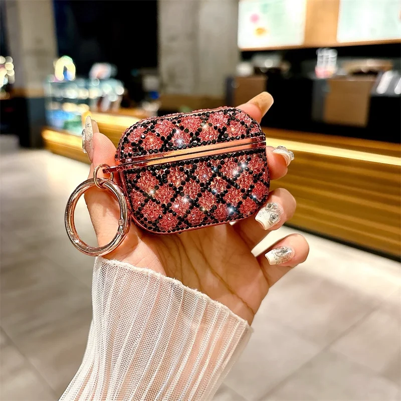 Deluxe Plated Sparkling Diamond Bluetooth Headphone Case with Keychain - Shockproof Earphone Cover