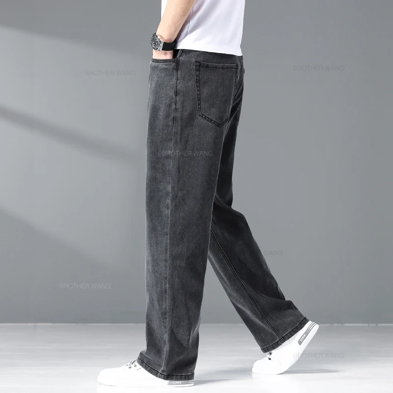 Summer Ice Silk Thin Jeans For Men Loose Wide Leg Plus Size Casual Trousers denim pants denim trousers men trousers High Quality Stretch Soft Fabric Pants