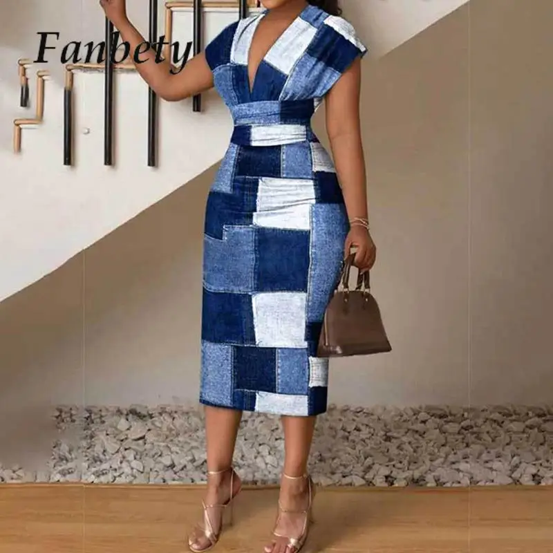 

Женское офисное платье с запахом, Элегантное Длинное платье с глубоким V-образным вырезом и принтом, платье без рукавов с завышенной талией, лето 2024