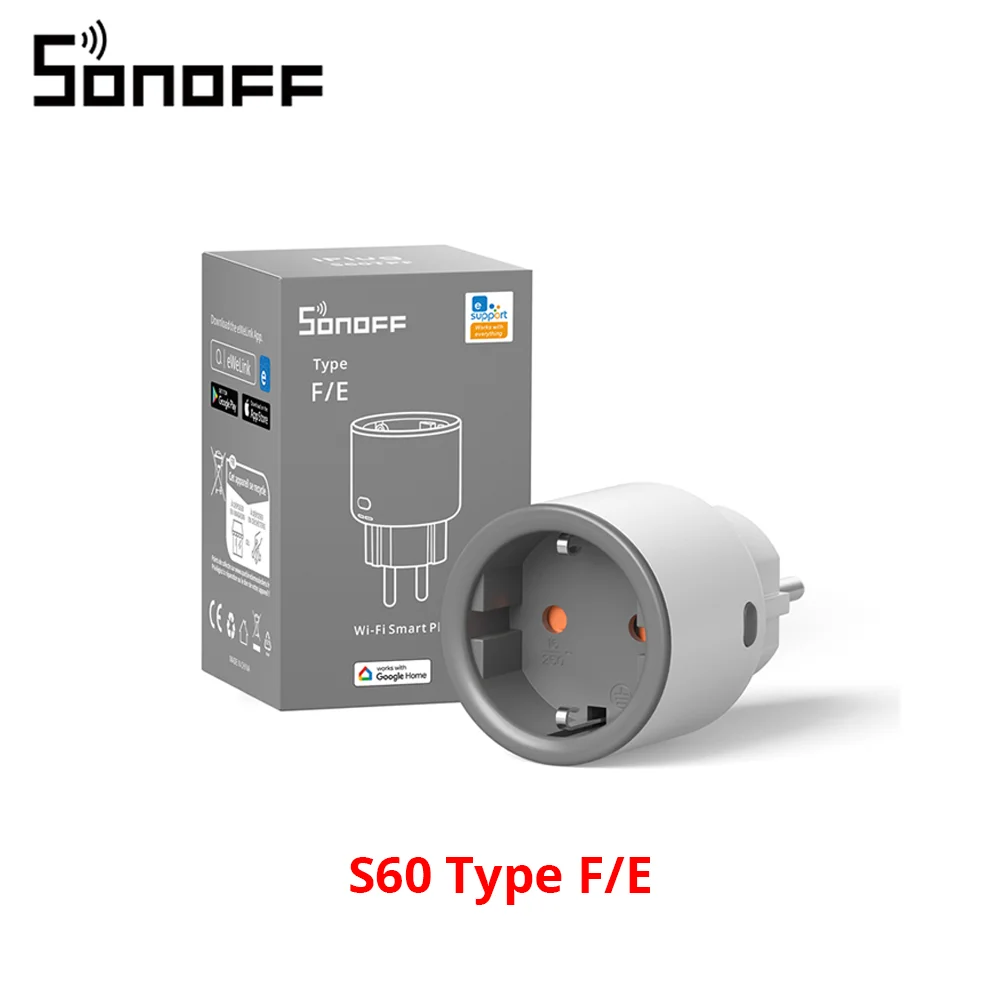 

SONOFF S60 TPF EU Wifi Smart Plug 16A Current Smart Socket With Energy Monitoring Remote Control Timer Voice Control Smart Scene