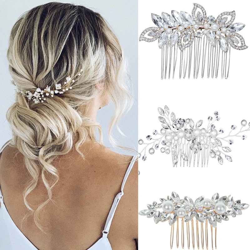 Crystal Pearl Tiaras Barrettes Hair Clips Hair Combs for Wedding Bride