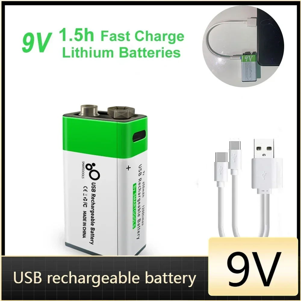 

YTBNA-9V USB rechargeable battery, C-type fast charging lithium-ion, 650mAh, lithium-ion battery, KTV use, microphone, toy,