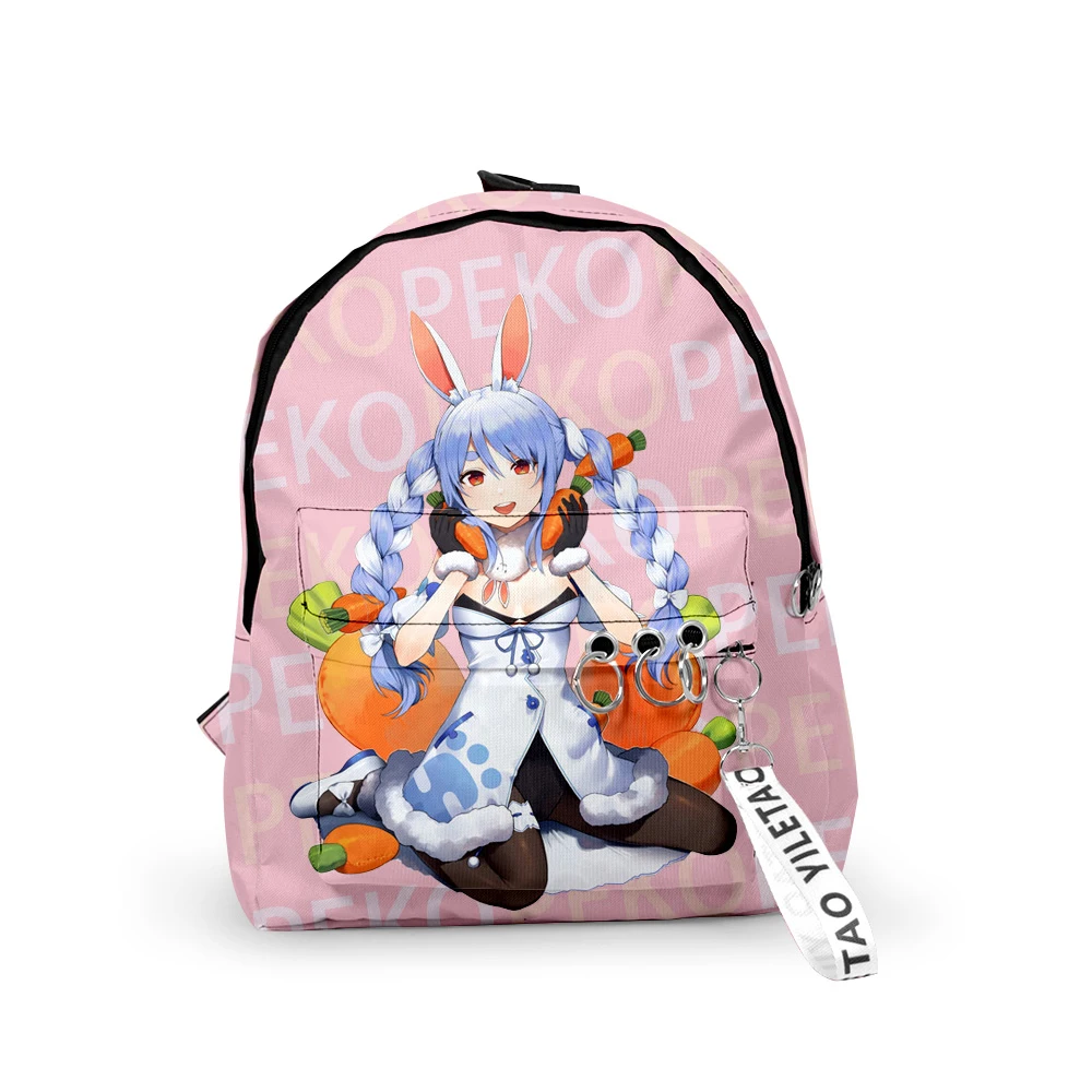 Classic HOLOLIVE VTuber Usada Pekora Backpacks Boys/Girls pupil School Bags 3D Print Keychains Oxford Waterproof Small Backpacks