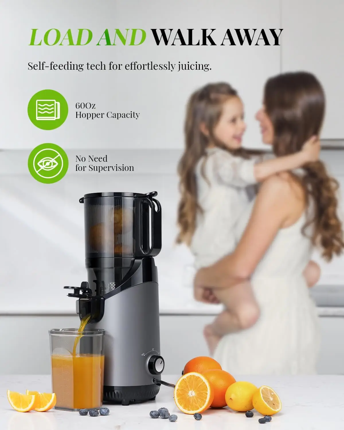 Press Juicer Machines, 5.3" Extra Feed Chute Masticating Juicer Fit Whole Vegetable and Fruit, Self Feeding Slow Pure Juicer Eas 6