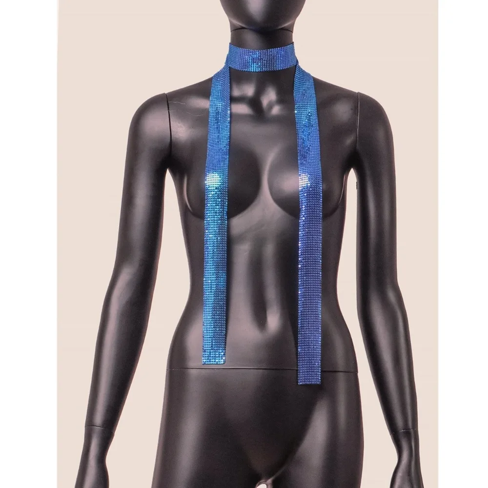 Modischer Ästhetischer Pailletten-Schal aus Aluminiumlegierung, Langer Dünner Glitzernder Bling-Halstuch, Punk Sexy Cooler Schmaler Schal für Damen – Detail 5