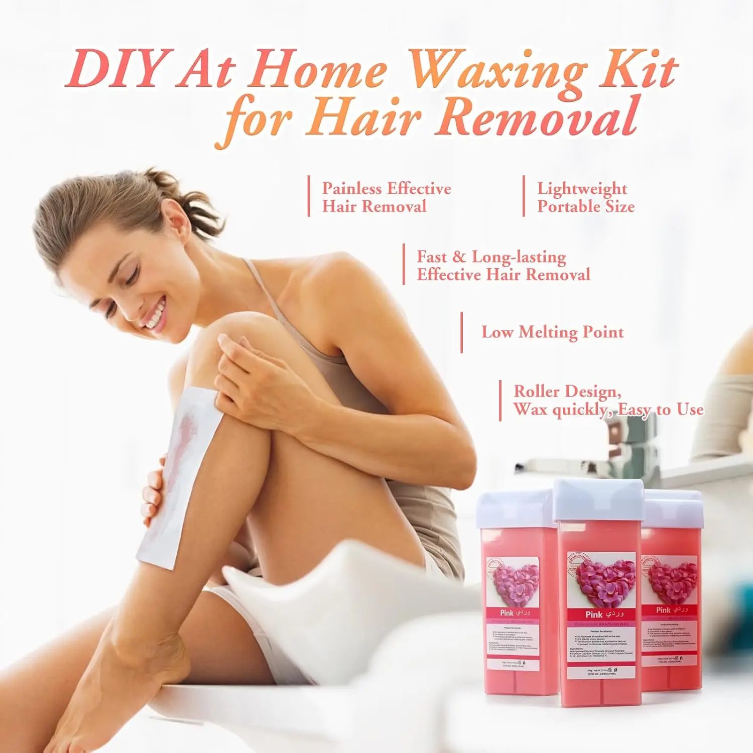 Roller Depilatory Wax Kit Heater Face Body Hair Removal Epilator Roll on Wax Heating Machine with Waxing Strips Paper 3