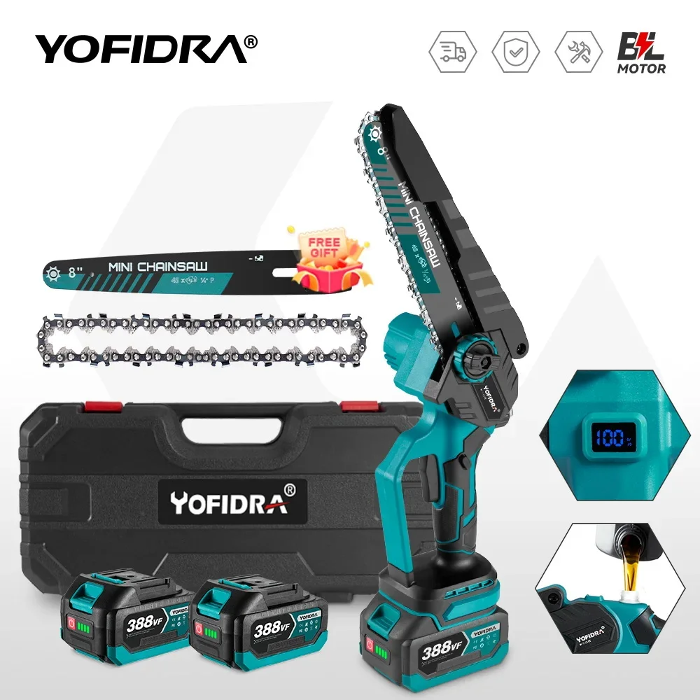 YOFIDRA Serra de Poda Elétrica Brushless 8 Polegadas Sem Fio Serra Elétrica Recarregável Marcenaria Ferramenta Elétrica Compatível com Bateria Makita 18V Pino