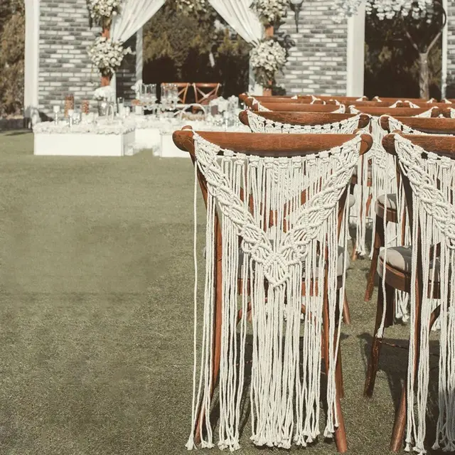 1 Pár Makrame Esküvői Szék Hátsó Gobelin Dekoráció Mr. És Mrs. Kézzel Szőtt Pázsit Szabadtéri Vissza Haing Mini Kárpit - Image 6