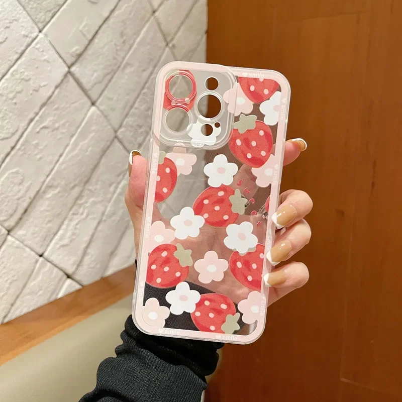 Strawberry Clear Case for Infinix Note 30 Pro 30i 11 12I 10 12 Pro Hot 30 Play 30I Tecno Camon Spark 10 Pro Flower Soft Cover