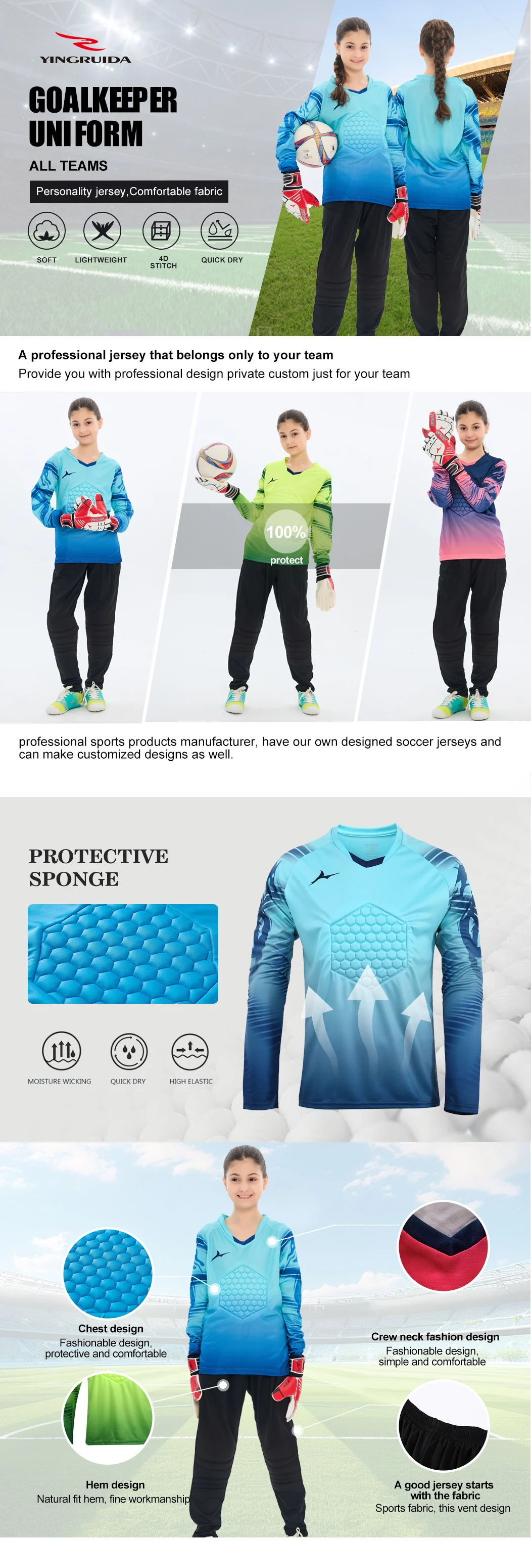 Long Sleeve Protective Goalkeeper Jersey Set Overview